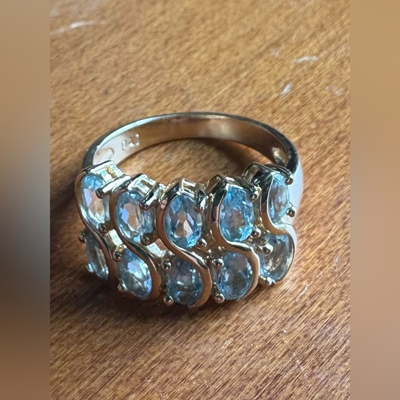 Blue topaz gold plated ring, size 7